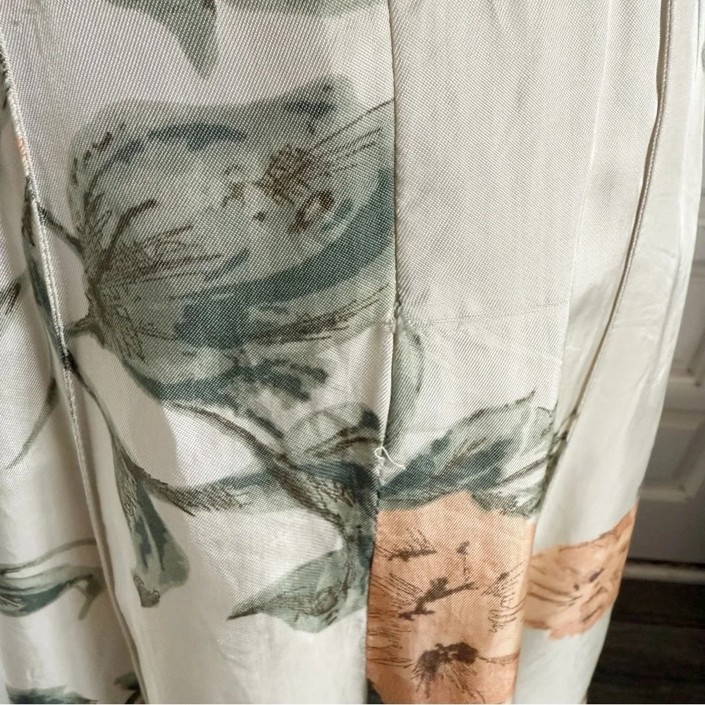 MNG Mango Peach & Green Floral Cream A-line Skirt Size 8